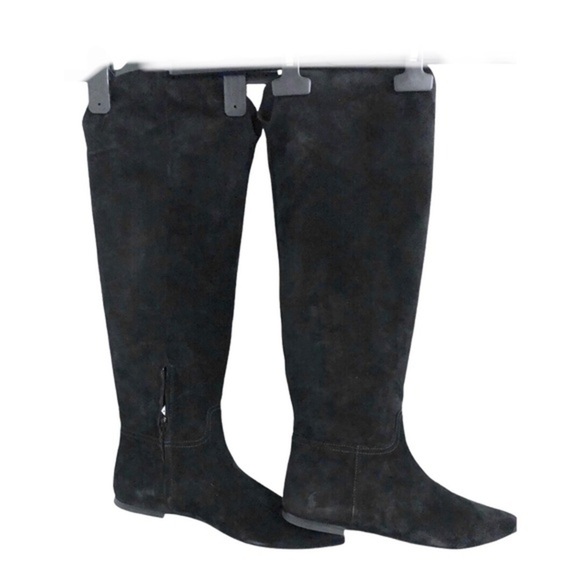 Polo Ralph Lauren black Calf Suede/Calf Leather knee-high flat pointy toe boots - Picture 9 of 16